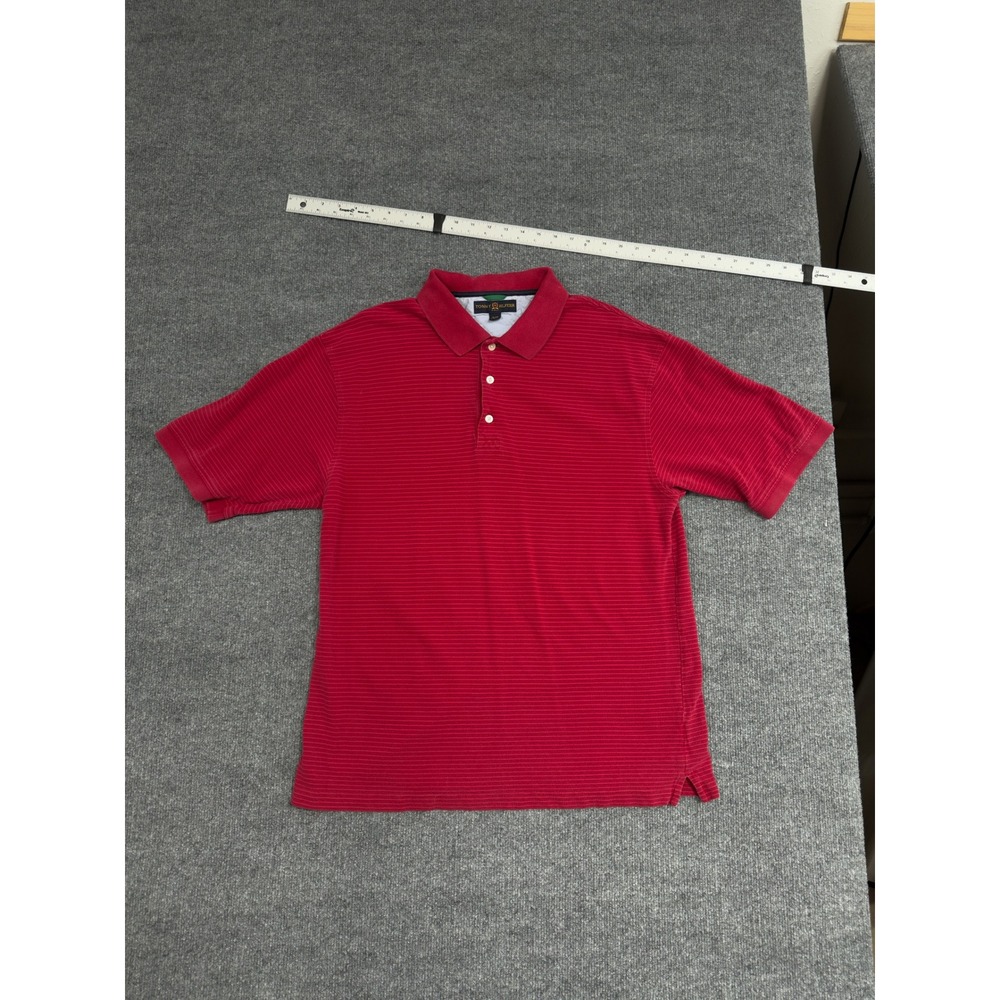 Tommy Hilfiger Golf‎ Mens Red Striped Polo Shirt XL Casual Short Sleeve